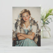 Meisje omringd door konijntjes kaart (Staand voorkant)