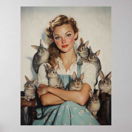 Meisje omringd door konijntjes poster (Voorkant)