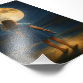 Meisje onder de volle maan foto afdruk (Hoek)