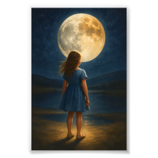 Meisje onder de volle maan foto afdruk (Voorkant)