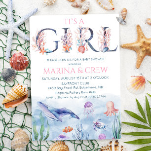 Meisje onder de zee baby shower uitnodiging