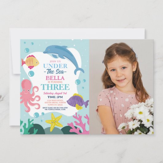 Meisje onder de zee DRIE Oceaan Dolfijn Foto 3e Kaart (Voorkant)