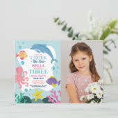 Meisje onder de zee DRIE Oceaan Dolfijn Foto 3e Kaart (Staand voorkant)