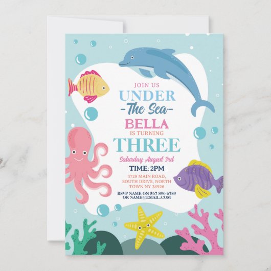 Meisje onder de zee DRIE Oceaan Dolfijn Octopus 3d Kaart (Voorkant)
