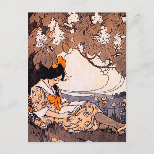 meisje onder een boom briefkaart (Voorkant)