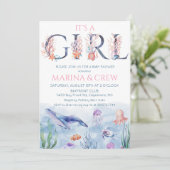Meisje Onder het Zee Baby shower Uitnodiging (Staand voorkant)