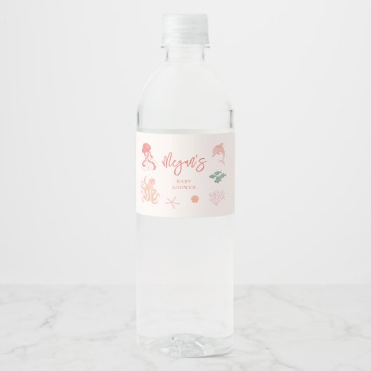 Meisje onder het Zee Baby shower Waterfles Etiket (Voorkant)