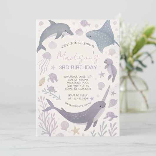 Meisje onder het Zee verjaardagsfeestje Kaart (Staand voorkant)