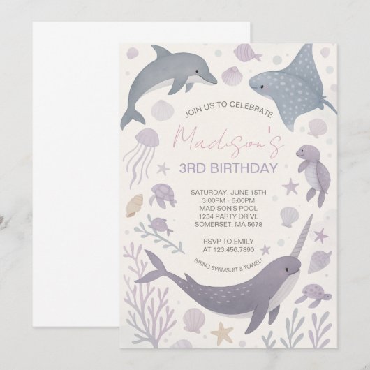 Meisje onder het Zee verjaardagsfeestje Kaart (Voorkant / Achterkant)