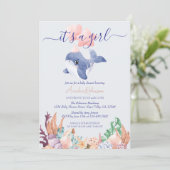 Meisje onder het Zee Whale Waterverf Baby shower Kaart (Staand voorkant)