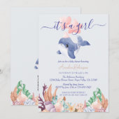 Meisje onder het Zee Whale Waterverf Baby shower Kaart (Voorkant / Achterkant)