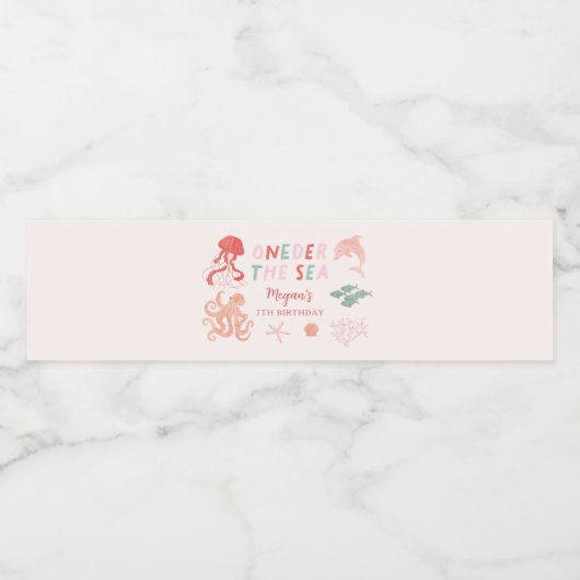 Meisje ONEder Het Zee Verjaardagsfeest Waterfles Etiket (Enkel label)