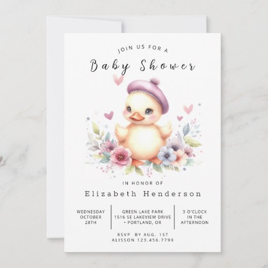 Meisje Online Duck Baby shower Kaart (Voorkant)