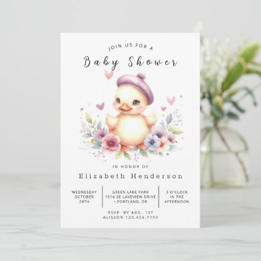 Meisje Online Duck Baby shower Kaart (Staand voorkant)