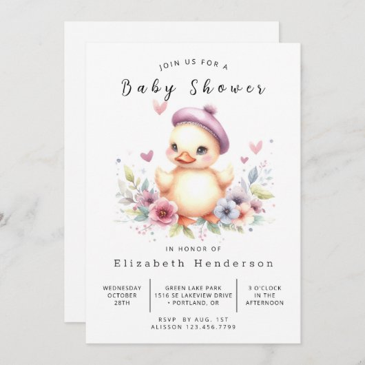 Meisje Online Duck Baby shower Kaart (Voorkant / Achterkant)
