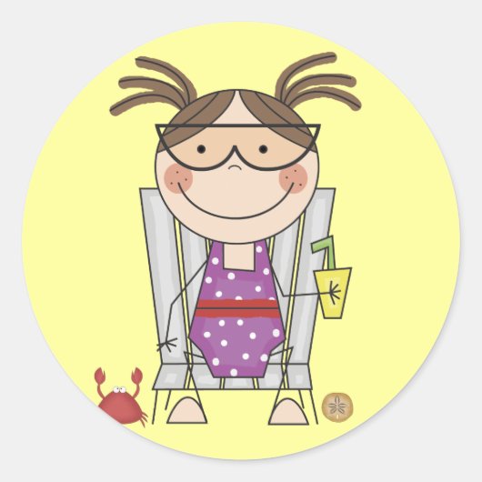 Meisje Ontspannen bij strand Tshirts en geschenken Ronde Sticker (Voorkant)