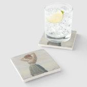 Meisje Ontspannen op het strand Stenen Onderzetter (Zijkant)