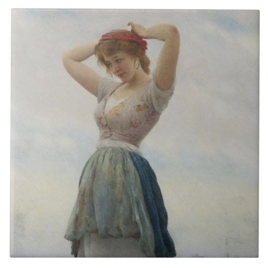 Meisje Ontspannen op het strand Tegeltje (Voorkant)