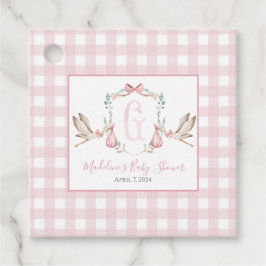 Meisje Ooievaar Roze Gingham Favor Tags Bedankjes Labels