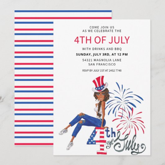 Meisje op 4 juli save the date (Voorkant / Achterkant)