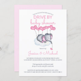 Meisje op Baby shower Roze olifant op cloud Kaart