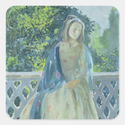 Meisje op Balcony, 1900 Vierkante Sticker (Voorkant)