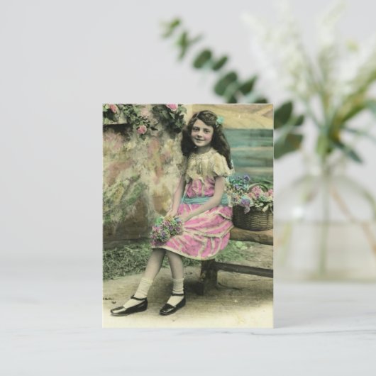 Meisje op Bench Briefkaart (Staand voorkant)