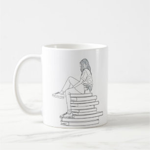 Meisje op boeken Line Art Koffiemok