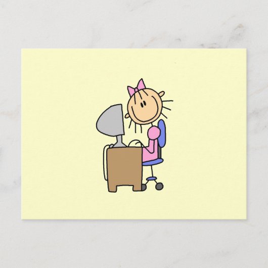 Meisje op computer briefkaart (Voorkant)