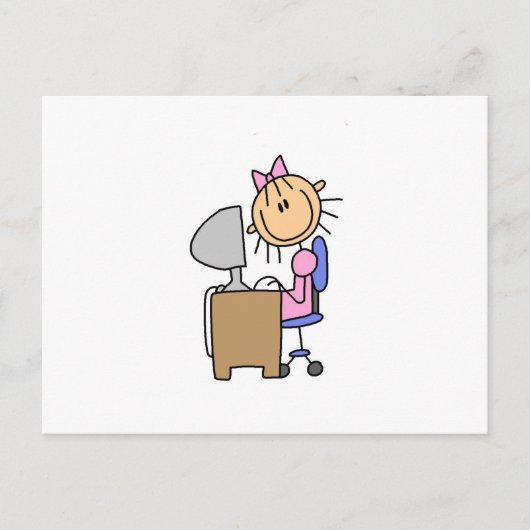 Meisje op computer briefkaart (Voorkant)