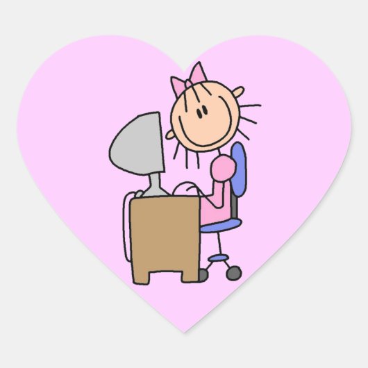 Meisje op computer hart sticker (Voorkant)
