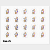 Meisje op computer ronde sticker (Vel)