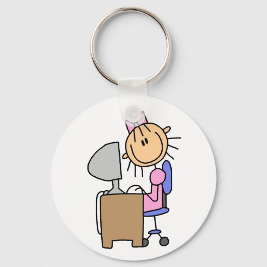 Meisje op computer sleutelhanger (Voorkant)