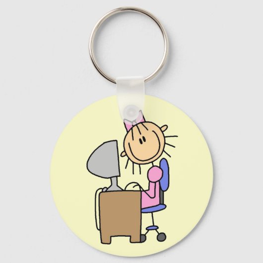 Meisje op computer sleutelhanger (Voorkant)