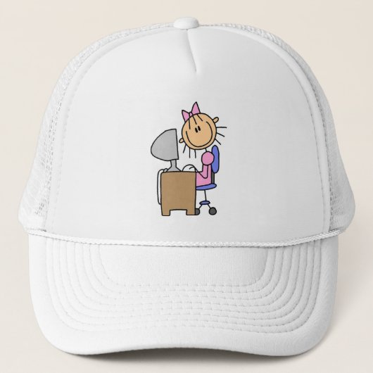 Meisje op computer trucker pet (Voorkant)