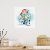 Meisje op de bike met Poster bloemen (Keuken)