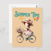 Meisje op de fiets met bloemen zomer briefkaart (Voorkant / Achterkant)