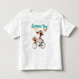 Meisje op de fiets met bloemen zomer kinder shirts