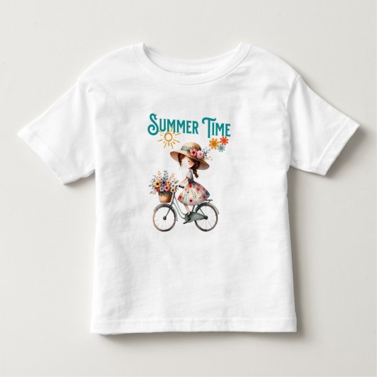 Meisje op de fiets met bloemen zomer kinder shirts (Voorkant)