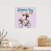 Meisje op de fiets met bloemen zomer poster (Keuken)