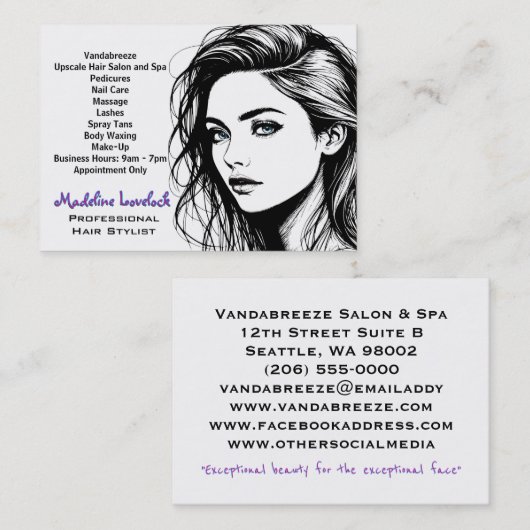 Meisje op de Go Haarstylist Salon Professional Visitekaartje (Voorkant / Achterkant)