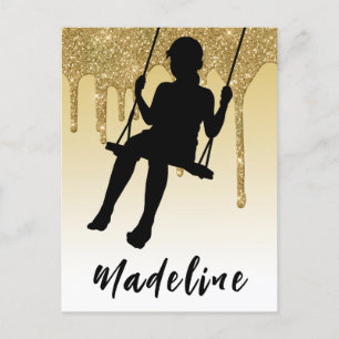 Meisje op de gouden glitter Drip Ombre Briefkaart
