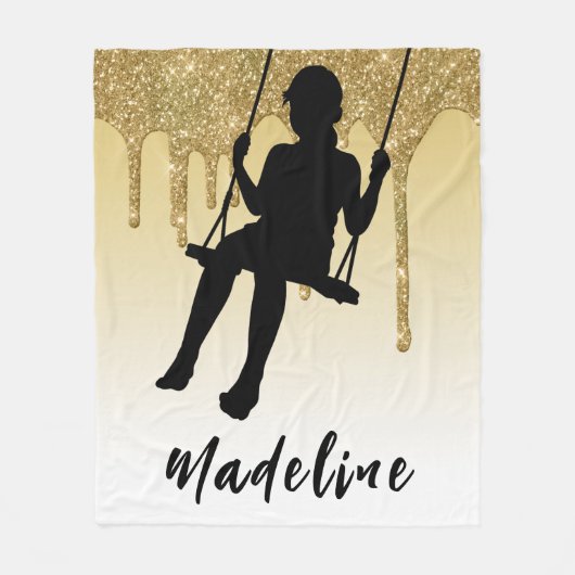 Meisje op de gouden glitter Drip Ombre Fleece Deken (Voorkant)
