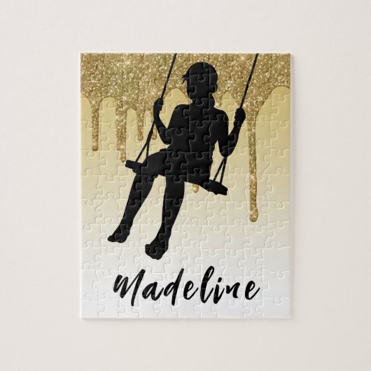 Meisje op de gouden glitter Drip Ombre Legpuzzel (Verticaal)