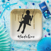 Meisje op de gouden glitter Drip Ombre Papieren Bordje (Feest)