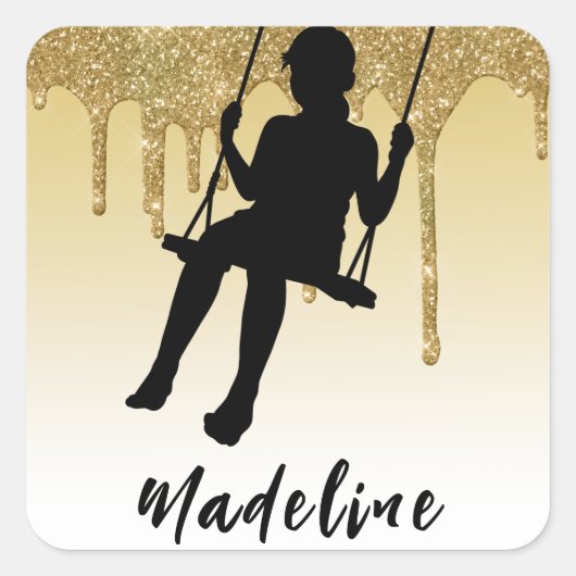 Meisje op de gouden glitter Drip Ombre Vierkante Sticker (Voorkant)