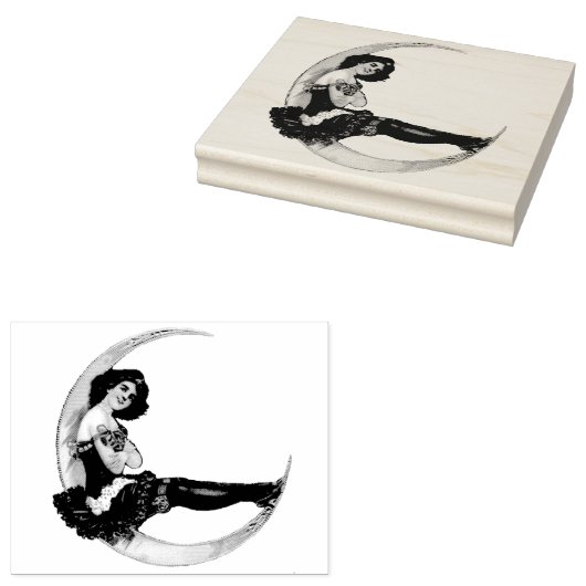 meisje op de maan rubberstempel (Gestempeld)