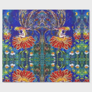 MEISJE OP DE RODE STROOM IN DE NACHT Blue Green Cadeaupapier