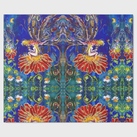 MEISJE OP DE RODE STROOM IN DE NACHT Blue Green Cadeaupapier (Vlak)