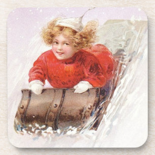  meisje op de toboggan-set van kurk-Onderzetters Drankjes Onderzetter